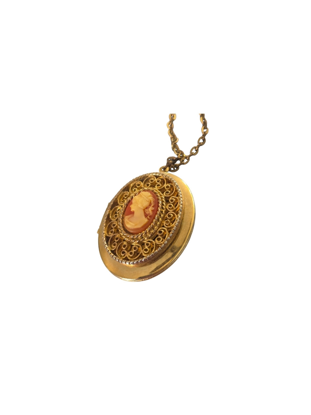 Source Unknown Gold-Tone Orange & Cream Cameo Pendant Necklace